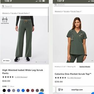 Figs small Catarina one top and high waisted Isabel wide Leg Scrub Pants - MOSS